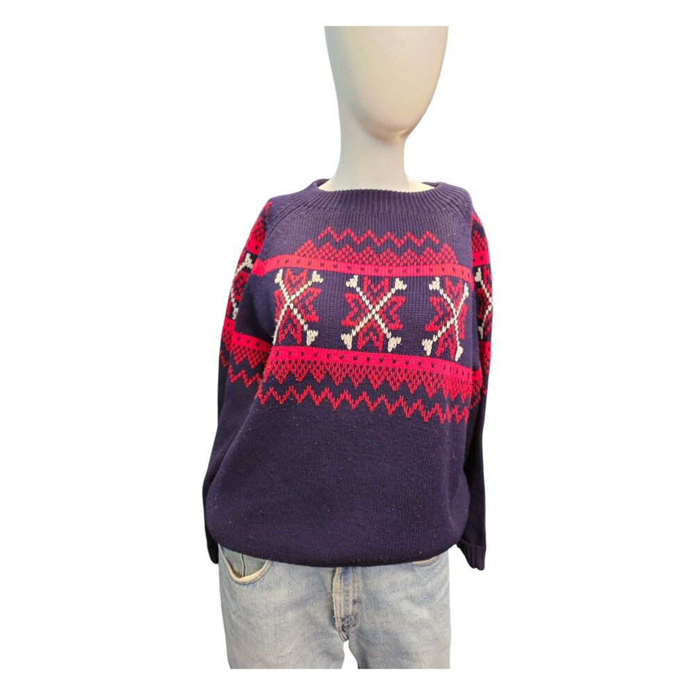 JCP Vintage 80's Navy Blue Ski Sweater Mens Size Medium Acrylic